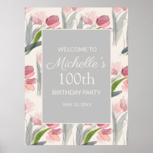 Rosa Aquarellfarben Blume 100. Geburtstagsfrauen Poster