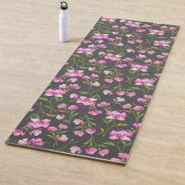 Rosa Aquarellfarben Blume auf grauem Yoga Mat Yogamatte