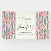 Rosa Aquarellfarben Blume auf Streifen Brautparty Banner (Horizontal)