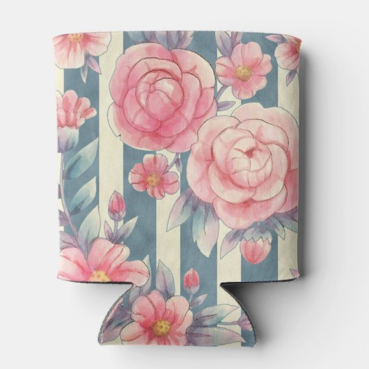 Rosa Aquarellfarben Blume auf Streifen Brautparty Dosenkühler (Rückseite)