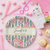 Rosa Aquarellfarben Blume auf Streifen Brautparty Pappteller (Party)