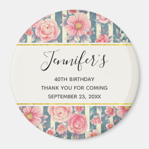 Rosa Aquarellfarben Blume auf Streifen Geburtstag Magnet