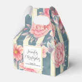 Rosa Aquarellfarben Blume auf Streifen Hochzeit Geschenkschachtel (Vorderseite)