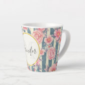 Rosa Aquarellfarben-Blume auf Streifen Monogramm Milchtasse (Rechte Ecke)