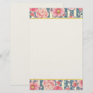 Rosa Aquarellfarben-Blume auf Stripteppichen Briefpapier