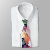 Rosa Aquarellfarben Blume Blaues Design Krawatte (Gebunden)