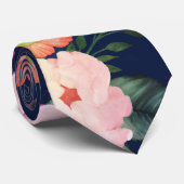 Rosa Aquarellfarben Blume Blaues Design Krawatte (Gerollt)