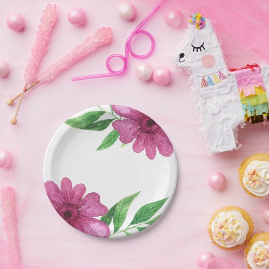 Rosa Aquarellfarben Blume Blumenfrühling Brautpart Pappteller (Party)