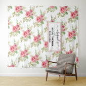 Rosa Aquarellfarben Blume Blumenkohl Brautparty Wandteppich (Beispiel (Horizontal))