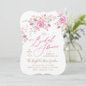 Rosa Aquarellfarben Blume Brautdusche Einladung (Stehend Vorderseite)