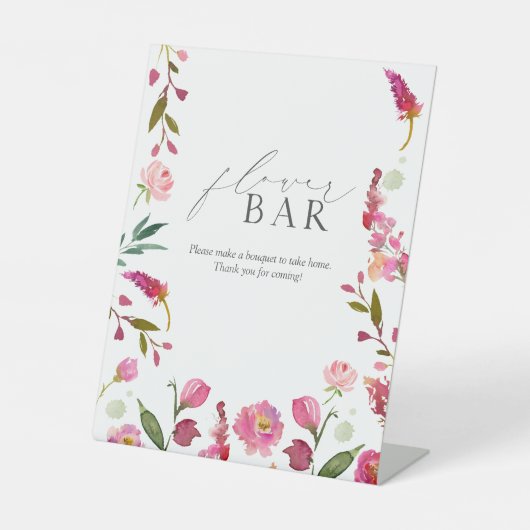 Rosa Aquarellfarben Blume Brautparty Blume Bar Sockelschild (Vorderseite)