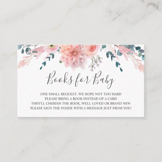 Rosa Aquarellfarben Blume Bücher für Babysteckkart Begleitkarte (Vorderseite)