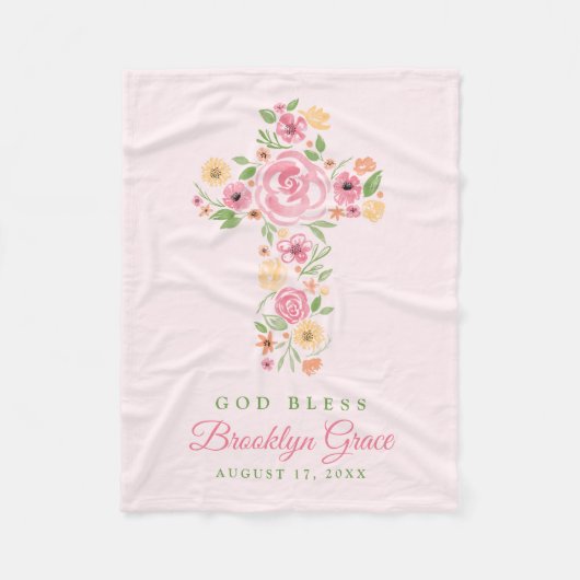 Rosa Aquarellfarben Blume Cross Taufen / Christeni Fleecedecke (Vorderseite)