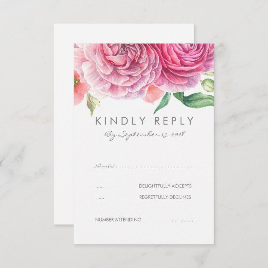 Rosa Aquarellfarben Blume Elegante Hochzeitsstimmu RSVP Karte (Vorne/Hinten)