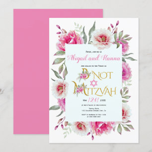 Rosa Aquarellfarben Blume floral B'not Mitzvah Einladung