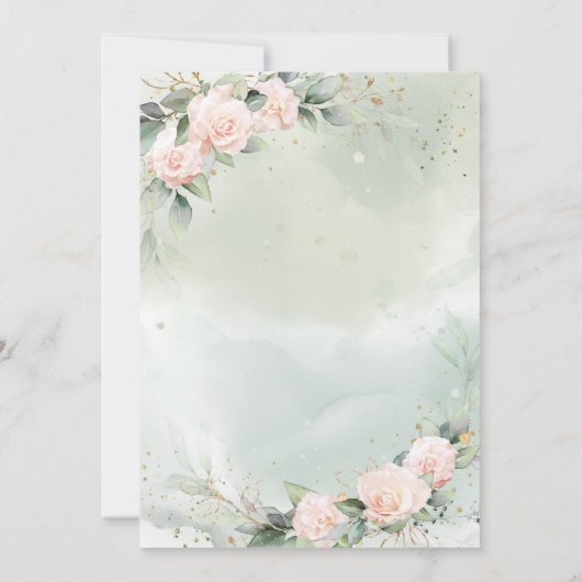 Rosa Aquarellfarben Blume Grüne Erstkommunion Einladung (Rückseite)