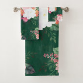 Rosa Aquarellfarben Blume Grünes Design Badhandtuch Set (Insitu)