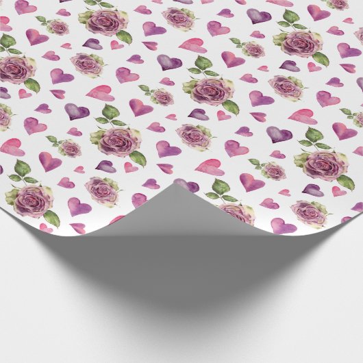 Rosa Aquarellfarben Blume Herz Geschenkpapier (Ecke)