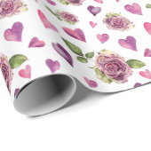 Rosa Aquarellfarben Blume Herz Geschenkpapier (Rolleneckpunkt)
