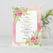 Rosa Aquarellfarben Blume Hochzeit Einladung (Stehend Vorderseite)