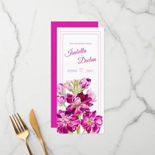 Rosa Aquarellfarben - Blume Hochzeit Menükarte (Vorderseite/Rückseite Beispiel)