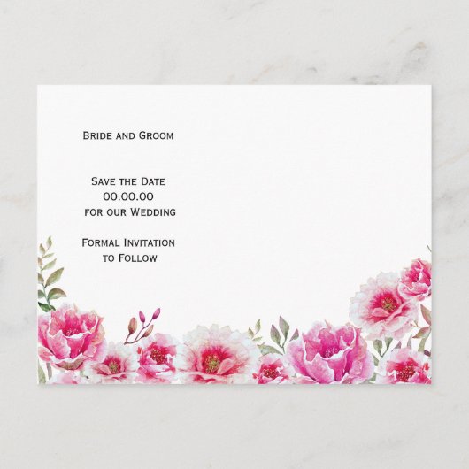 Rosa Aquarellfarben Blume Hochzeit Speichern Sie d Ankündigungspostkarte (Rückseite)