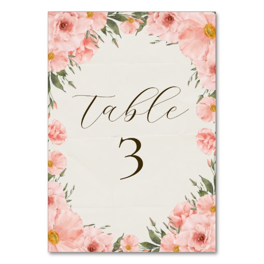 Rosa Aquarellfarben Blume Hochzeit Tischnummer (Vorderseite)