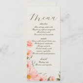Rosa Aquarellfarben-Blume Hochzeitmenü Menükarte (Vorne/Hinten)