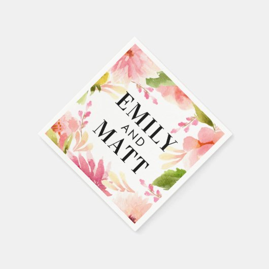 Rosa Aquarellfarben-Blume Hochzeitmongramm Serviette (Ecke)