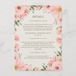 Rosa Aquarellfarben Blume Hochzeitsdetails Einband Begleitkarte