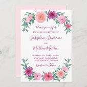 Rosa Aquarellfarben Blume Hochzeitsfeiern Einladung (Vorne/Hinten)