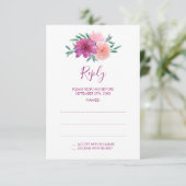 Rosa Aquarellfarben-Blume Hochzeitskarten RSVP Karte (Stehend Vorderseite)