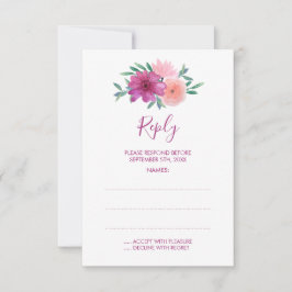 Rosa Aquarellfarben-Blume Hochzeitskarten RSVP Karte