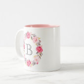Rosa Aquarellfarben Blume & Imitats Goldfolie Mono Zweifarbige Tasse (Vorderseite Links)