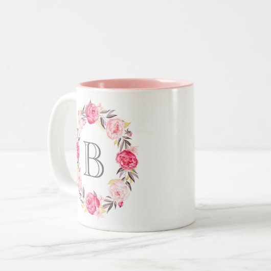 Rosa Aquarellfarben Blume & Imitats Goldfolie Mono Zweifarbige Tasse (Vorderseite Links)