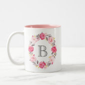 Rosa Aquarellfarben Blume & Imitats Goldfolie Mono Zweifarbige Tasse (Links)