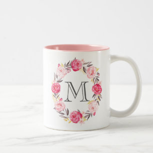 Rosa Aquarellfarben Blume & Imitats Goldfolie Mono Zweifarbige Tasse