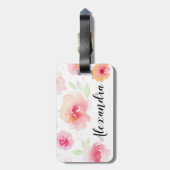 Rosa Aquarellfarben Blume Individuelle Name Gepäck Gepäckanhänger (Rückseite vertikal)