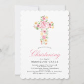 Rosa Aquarellfarben Blume Kreuztaufe Einladung (Vorderseite)