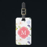 Rosa Aquarellfarben Blume Monogramm Gepäckanhänger<br><div class="desc">Blume für Wasserfarben in romantischen Garden</div>