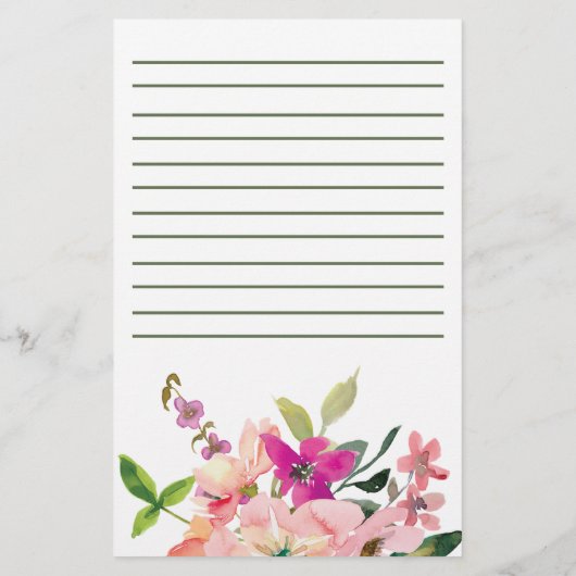 Rosa Aquarellfarben Blume personalisiert Briefpapier (Rückseite)