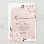 Rosa Aquarellfarben Blume Quinceanera Party Einladung (Vorne/Hinten)