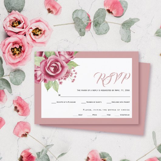 Rosa Aquarellfarben Blume Rose Blumenzwiebeln RSVP Karte