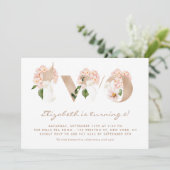 Rosa Aquarellfarben Blume Rose Gold Zweiter Geburt Einladung (Stehend Vorderseite)