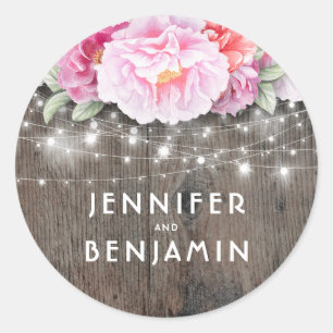 Rosa Aquarellfarben Blume Rustikale Holzleuchten Runder Aufkleber