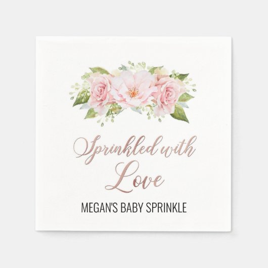 Rosa Aquarellfarben Blume Sprinkler mit Liebe Serviette (Vorderseite)