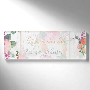 Rosa Aquarellfarben Blume Weißes Design Namenschild