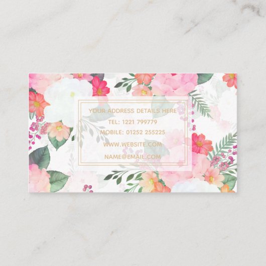 Rosa Aquarellfarben Blume Weißes Design Visitenkarte (Rückseite)