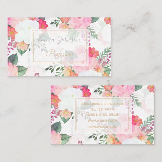 Rosa Aquarellfarben Blume Weißes Design Visitenkarte (Vorne/Hinten)