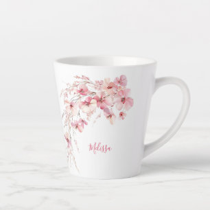Rosa Aquarellfarben Blume Weißes Monogramm Milchtasse